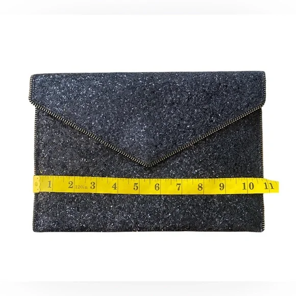 Rebecca Minkoff Envelope Glitter Leo Clutch Dressy Handbag Purse Black - Picture 4 of 9